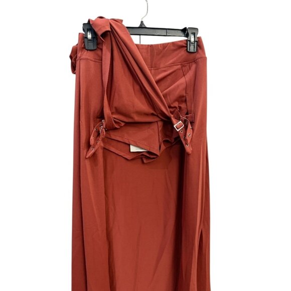 Halara High Waisted Decorative Buckle Split 2-in-1 Maxi Casual Skirt Sz XS Red - Picture 7 of 13